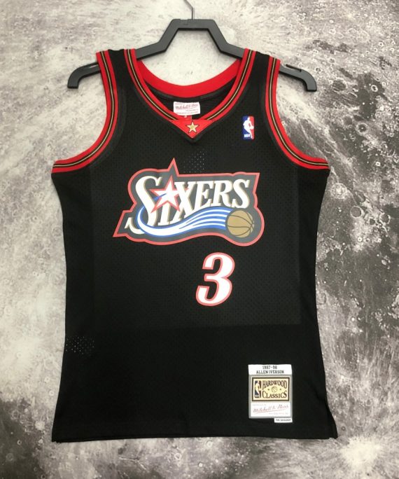 Camiseta Allen Iverson #3 Philadelphia 76ers 1998 Negro