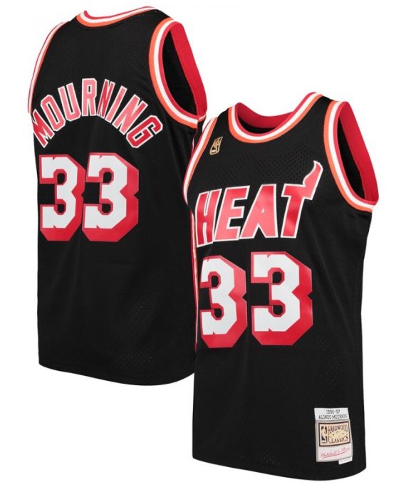 Camiseta Alonzo Mourning #33 Miami Heat Negro Classic Edition