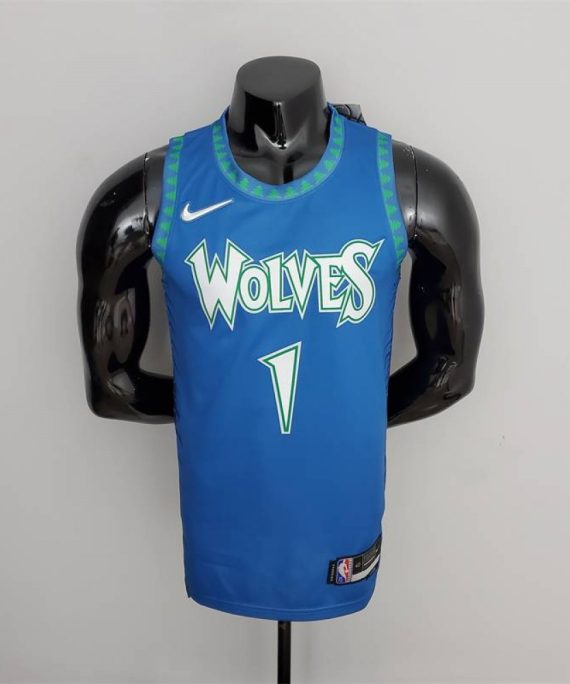 Camiseta Anthony Edwards #1 Minnesota Timberwolves Edición 75 Aniversario 2022 City Edition Azul