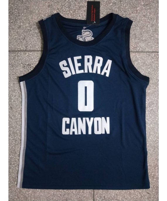 Camiseta Bronny James #0 Sierra Canyon School Azul Oscuro