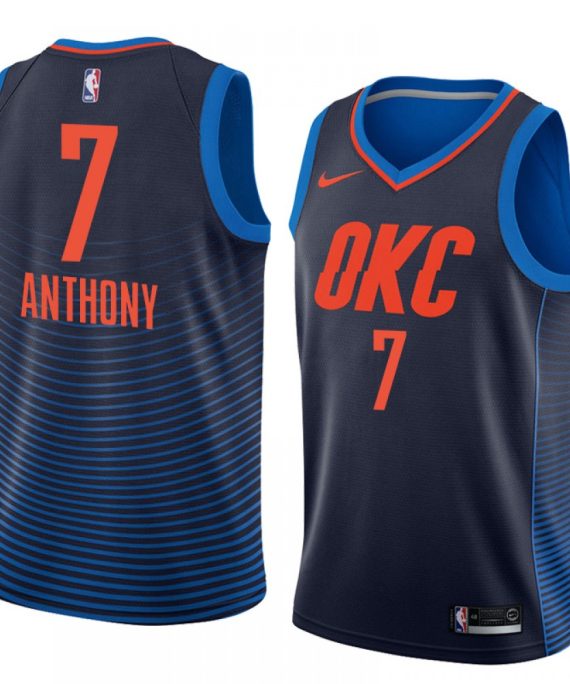 Camiseta Carmelo Anthony #7 Oklahoma City Thunder Azul Oscuro Con Rayas