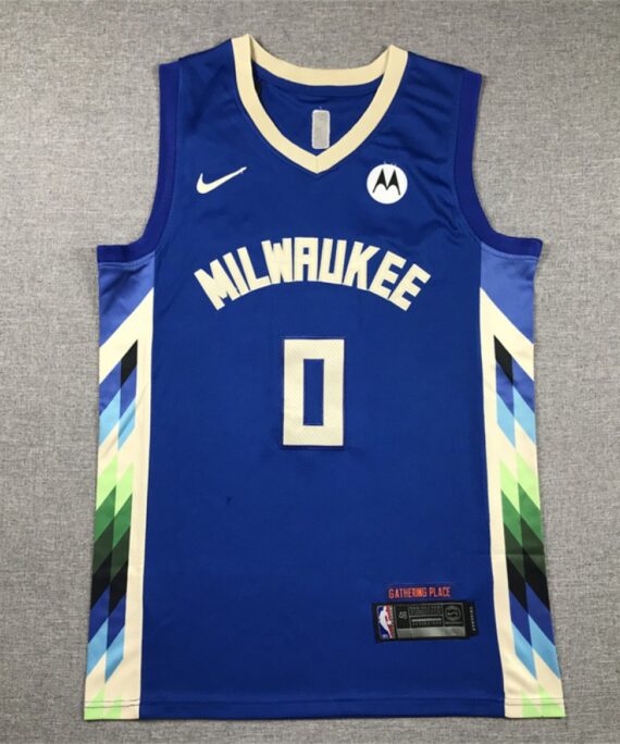 Camiseta Damian Lillard #0 Milwaukee Bucks City Edition Azul