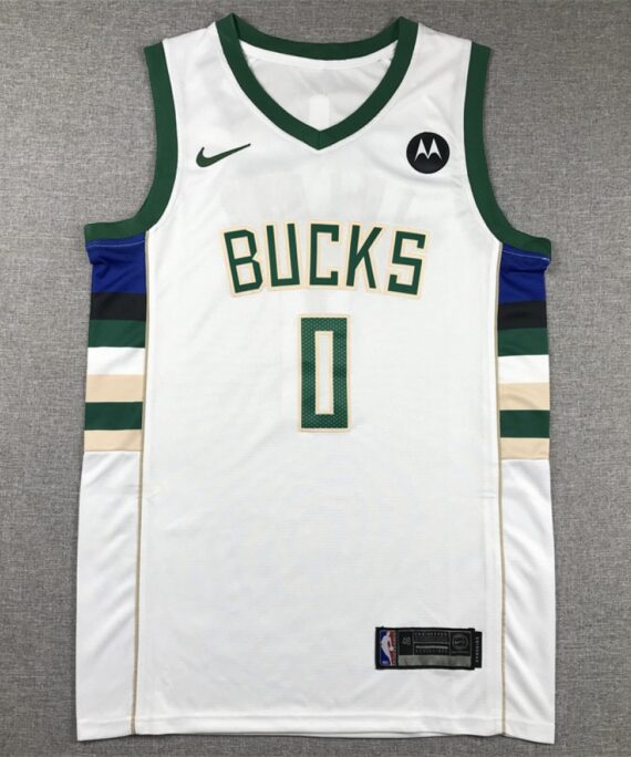 Camiseta Damian Lillard #0 Milwaukee Bucks Blanco