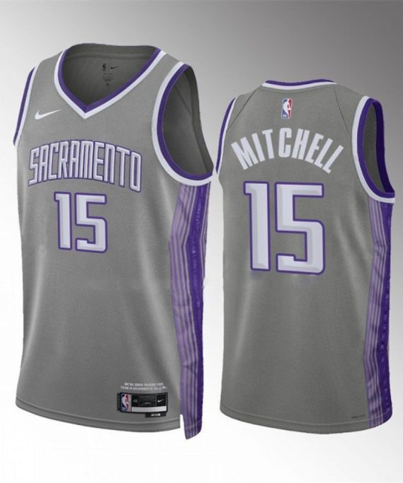 Camiseta Davion Mitchell #15 Sacramento Kings 2023 Gris City Edition