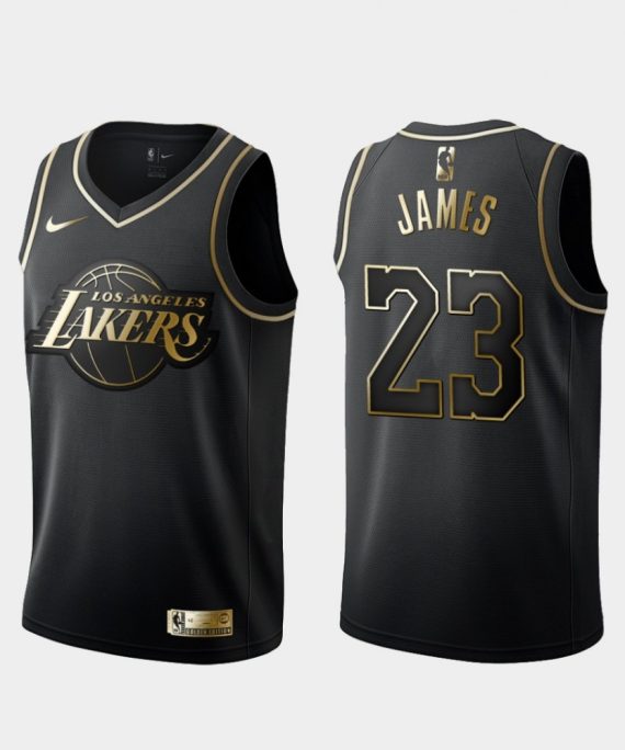 Camiseta LeBron James #23 Los Angeles Lakers 2019 Negro Gold Edition