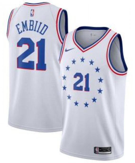 Camiseta Joel Embiid #21 Philadelphia 76ers 18/19 Blanco Earned Edition