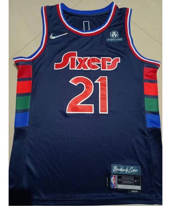 Camiseta Joel Embiid #21 Philadelphia 76ers 2022 Edición 75 Aniversario Azul Oscuro