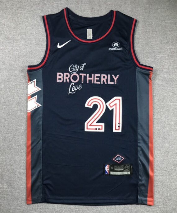 Camiseta Joel Embiid #21 Philadelphia 76ers 2024 City Edition Azul Oscuro