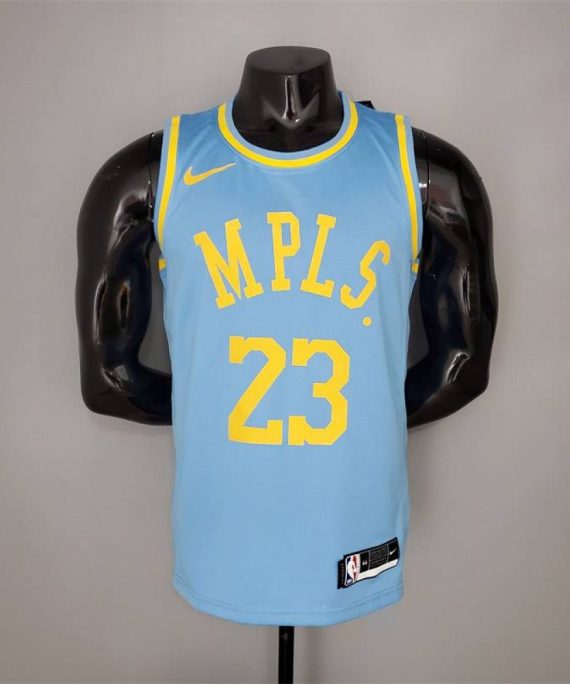 Camiseta LeBron James #23 Los Angeles Lakers 2021 Minneapolis Edition Azul Claro