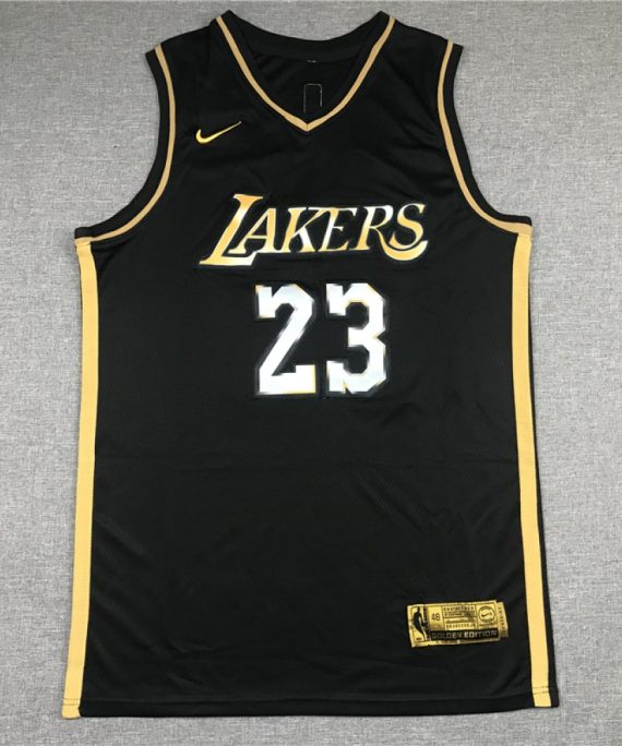 Camiseta LeBron James #23 Los Angeles Lakers 2021 Oro Negro
