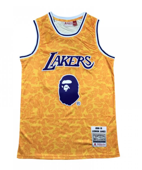 Camiseta LeBron James #23 Los Angeles Lakers Amarillo BAPE Edition