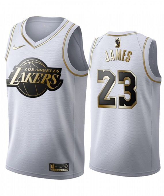 Camiseta LeBron James #23 Los Angeles Lakers Blanco Gold Edition