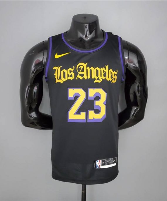 Camiseta LeBron James #23 Los Angeles Lakers Latin Negro