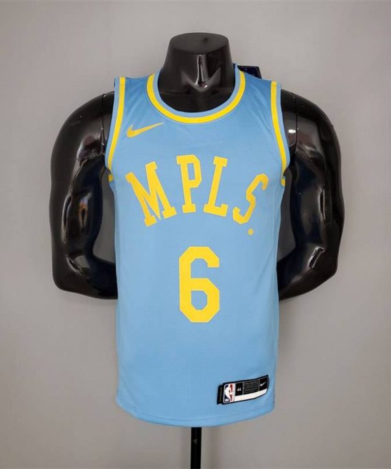 Camiseta LeBron James #6 Los Angeles Lakers 2021 Minneapolis Edition Azul Claro