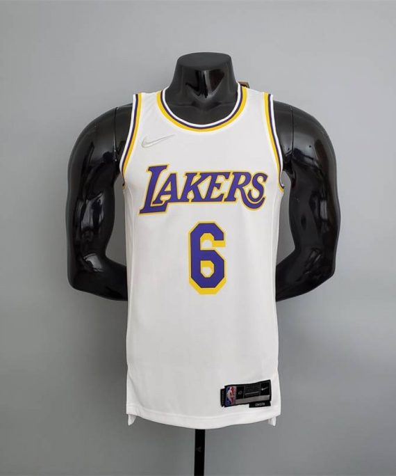 Camiseta LeBron James #6 Los Angeles Lakers Edición 75 Aniversario Blanco