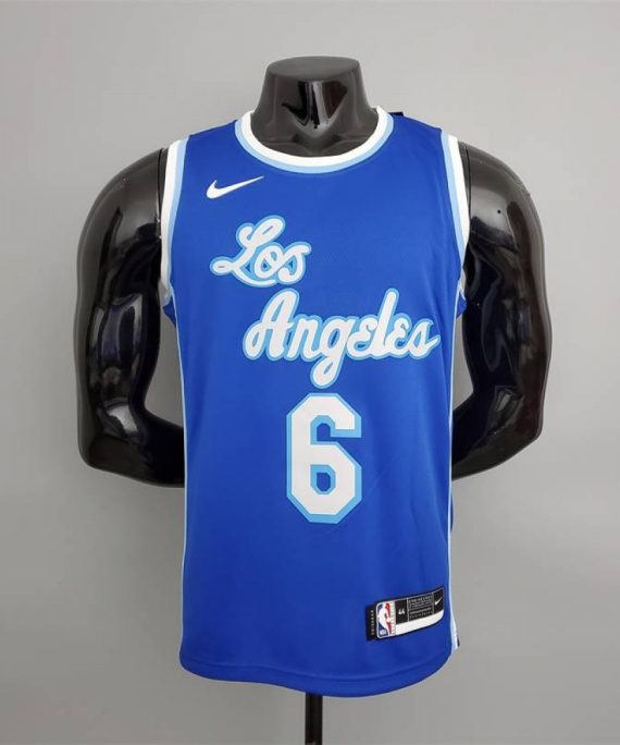 Camiseta LeBron James #6 Los Angeles Lakers Latin Night Cuello Alto Azul