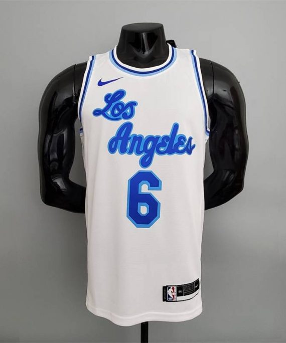 Camiseta LeBron James #6 Los Angeles Lakers Latin Night Cuello Alto Blanco