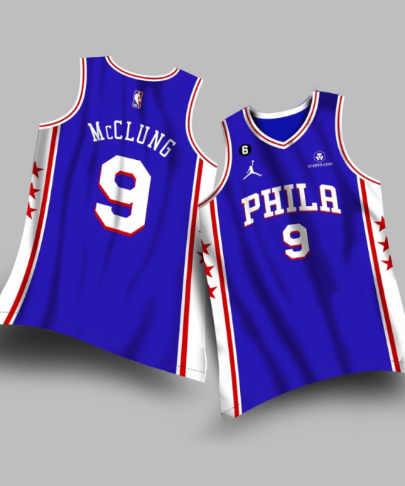 Camiseta Mac McCLUNG #9 Philadelphia 76ers 2023 Azul Statement Edition