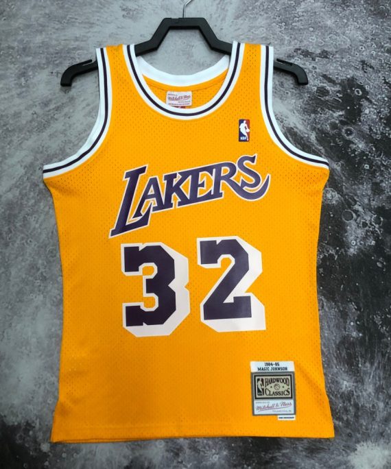 Camiseta Magic Johnson #32 Los Angeles Lakers 1984/85 Amarillo