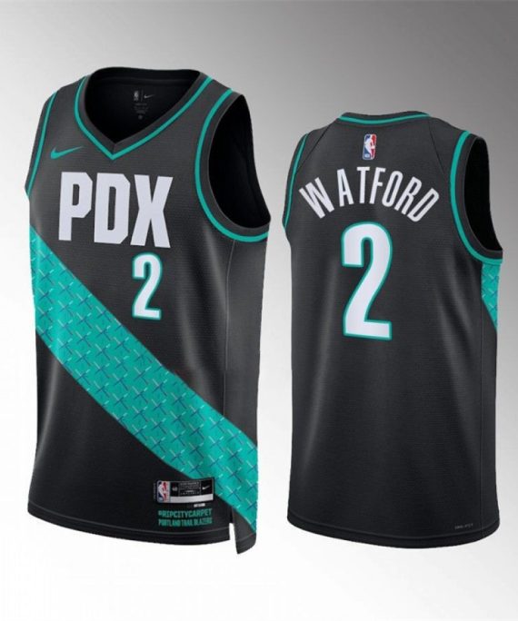 Camiseta Trendon Watford #2 Portland Trail Blazers 2023 Negro City Edition