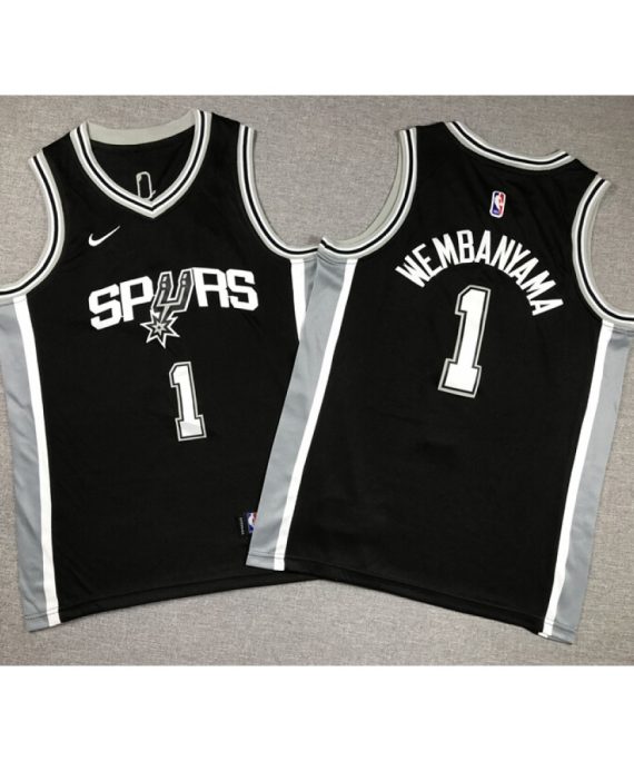 Camiseta Victor Wembanyama #1 San Antonio Spurs Negro Niño