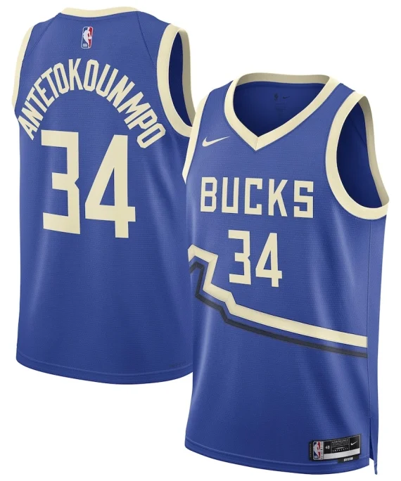 Camiseta Giannis Antetokounmpo Baloncesto #34 Milwaukee Bucks 2025 Azul City Edition