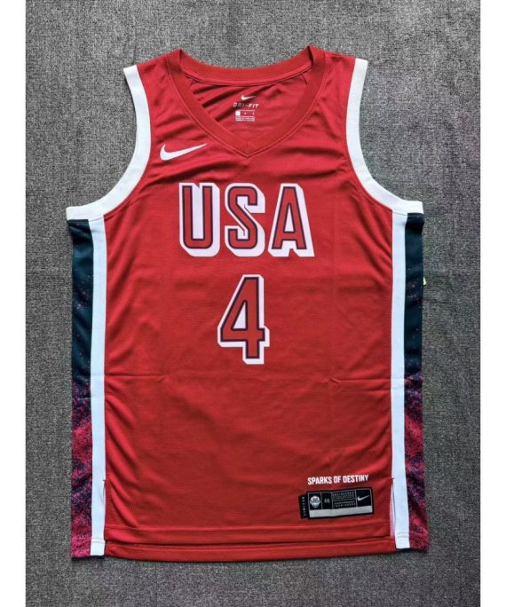 Camiseta Stephen Curry Baloncesto #4 USA Dream Team 2024 Edición Olímpica París Rojo