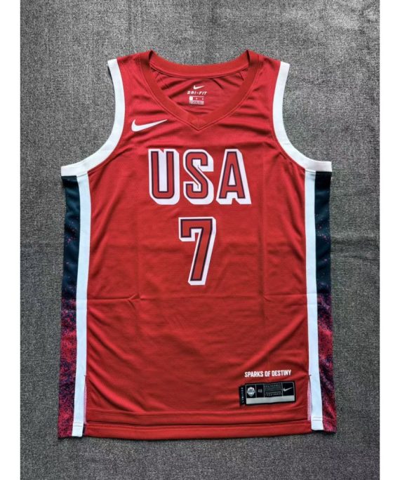 Camiseta Kevin Durant Baloncesto #7 USA Dream Team 2024 Edición Olímpica París Rojo