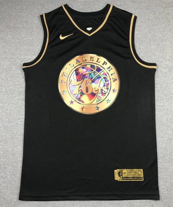 Camiseta Allen Iverson #3 Philadelphia 76ers Diamond Edition Oro Negro