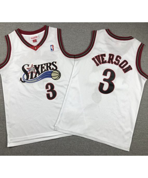 Camiseta Allen Iverson #3 Philadelphia 76ers 1998 Blanco Niño