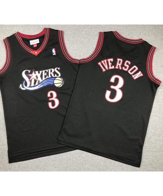 Camiseta Allen Iverson #3 Philadelphia 76ers 1998 Negro Niño