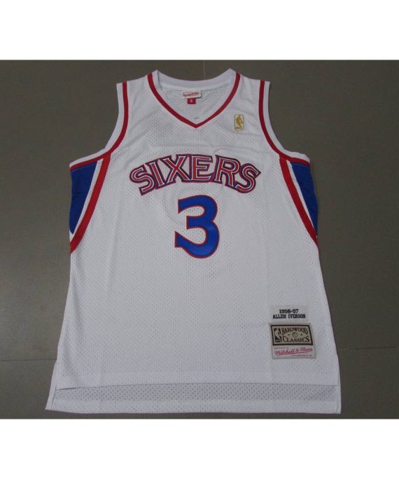 Camiseta Allen Iverson #3 Philadelphia 76ers Clásico Edition Icon Oro 96/97 Blanco