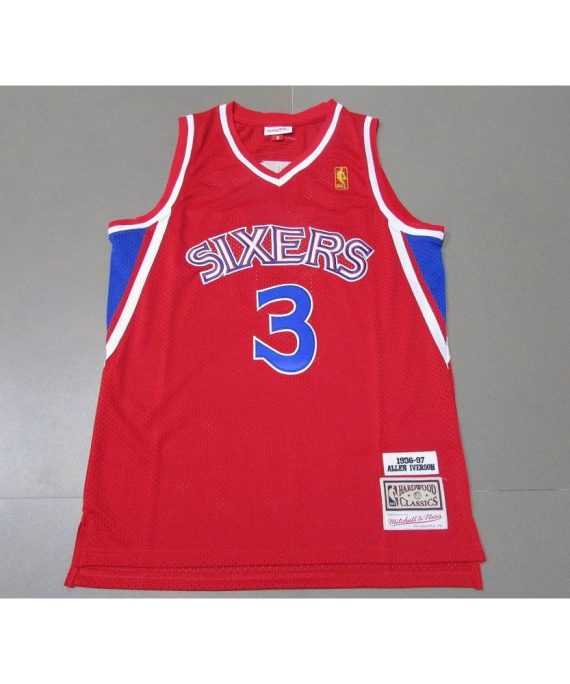 Camiseta Allen Iverson #3 Philadelphia 76ers Clásico Edition Icon Oro 96/97 Rojo