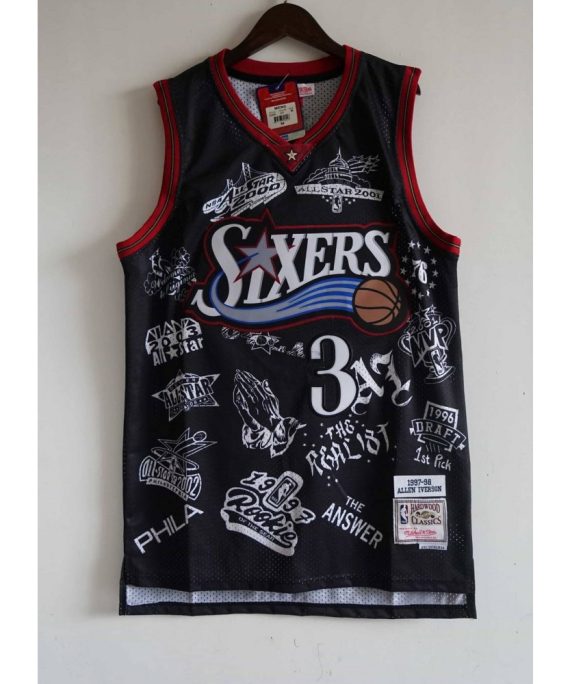 Camiseta Allen Iverson #3 Philadelphia 76ers Edición tatuaje Negro
