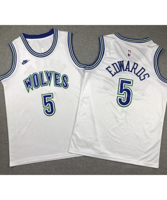 Camiseta Anthony Edwards #5 Minnesota Timberwolves Edición Clasico Blanco Niño