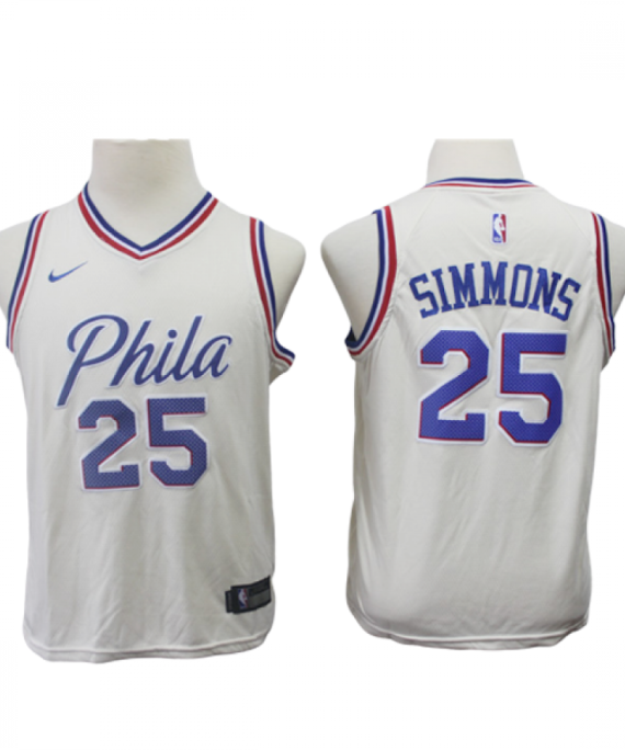 Camiseta Ben Simmons #25 Philadelphia 76ers Beige City Edition Niño