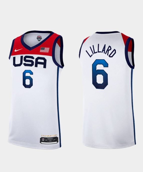 Camiseta Damian Lillard #6 USA 2021 Edición Olímpica Blanco