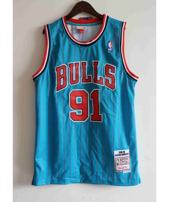 Camiseta Dennis Rodman #91 Chicago Bulls Azul