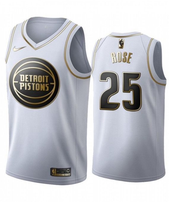 Camiseta Derrick Rose #25 Detroit Pistons 19/20 Blanco Gold Edition