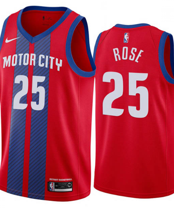 Camiseta Derrick Rose #25 Detroit Pistons Rojo City Edition