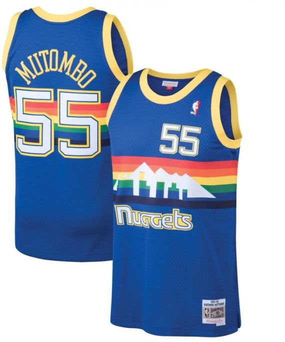 Camiseta Dikembe Mutombo #55 Denver Nuggets 91/92 Azul Retro