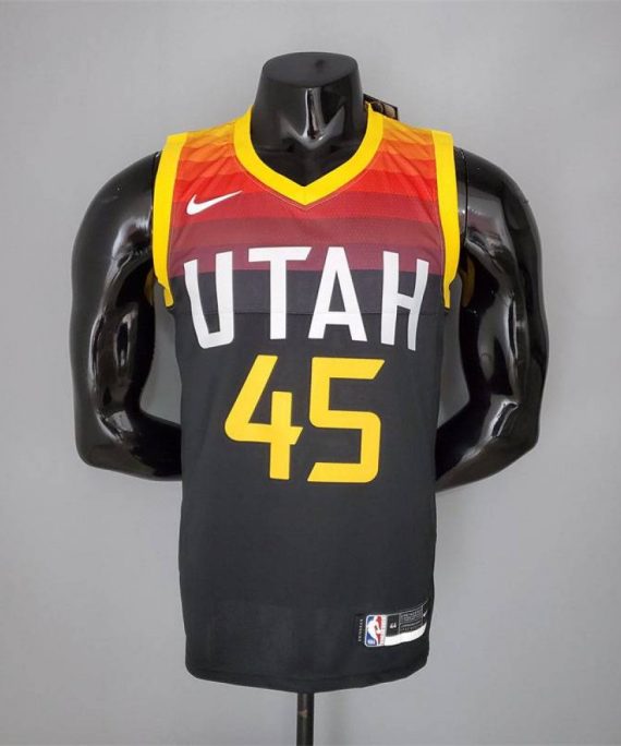 Camiseta Donovan Mitchell #45 Utah Jazz 2021 City Edition Negro/Rojo