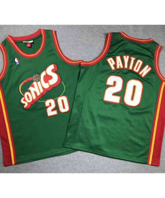 Camiseta Gary Payton #20 Seattle Super Sonics Verde/Rojo Niño