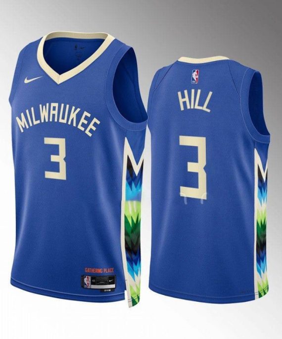 Camiseta George Hill #3 Milwaukee Bucks 2022-23 City Edition Azul