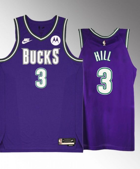 Camiseta George Hill #3 Milwaukee Bucks 2023 Púrpura Classic Edition