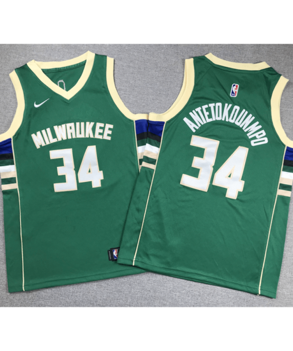 Camiseta Giannis Antetokounmpo #34 Milwaukee Buck Icon Nuevo Verde Niño