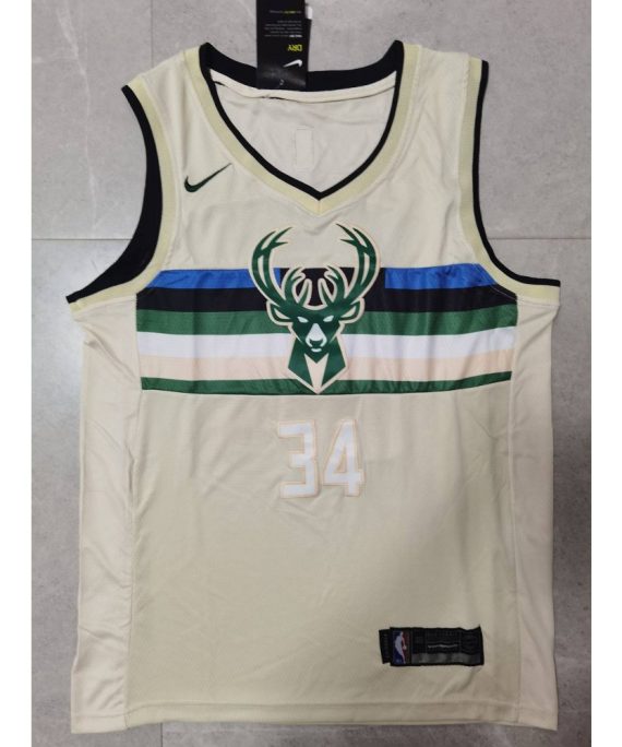 Camiseta Giannis Antetokounmpo #34 Milwaukee Bucks City Edition Beige