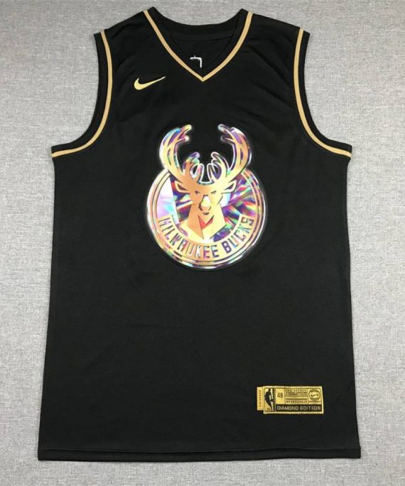 Camiseta Giannis Antetokounmpo #34 Milwaukee Bucks Diamond Edition Oro Negro