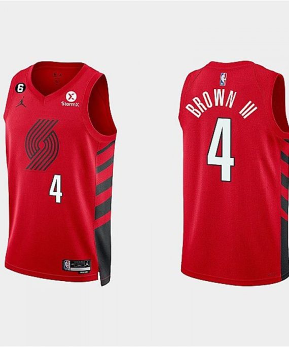 Camiseta Greg Brown III #4 Portland Trail Blazers 2023 Rojo Statement Edition