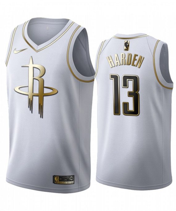 Camiseta James Harden #13 Houston Rockets Blanco Gold Edition